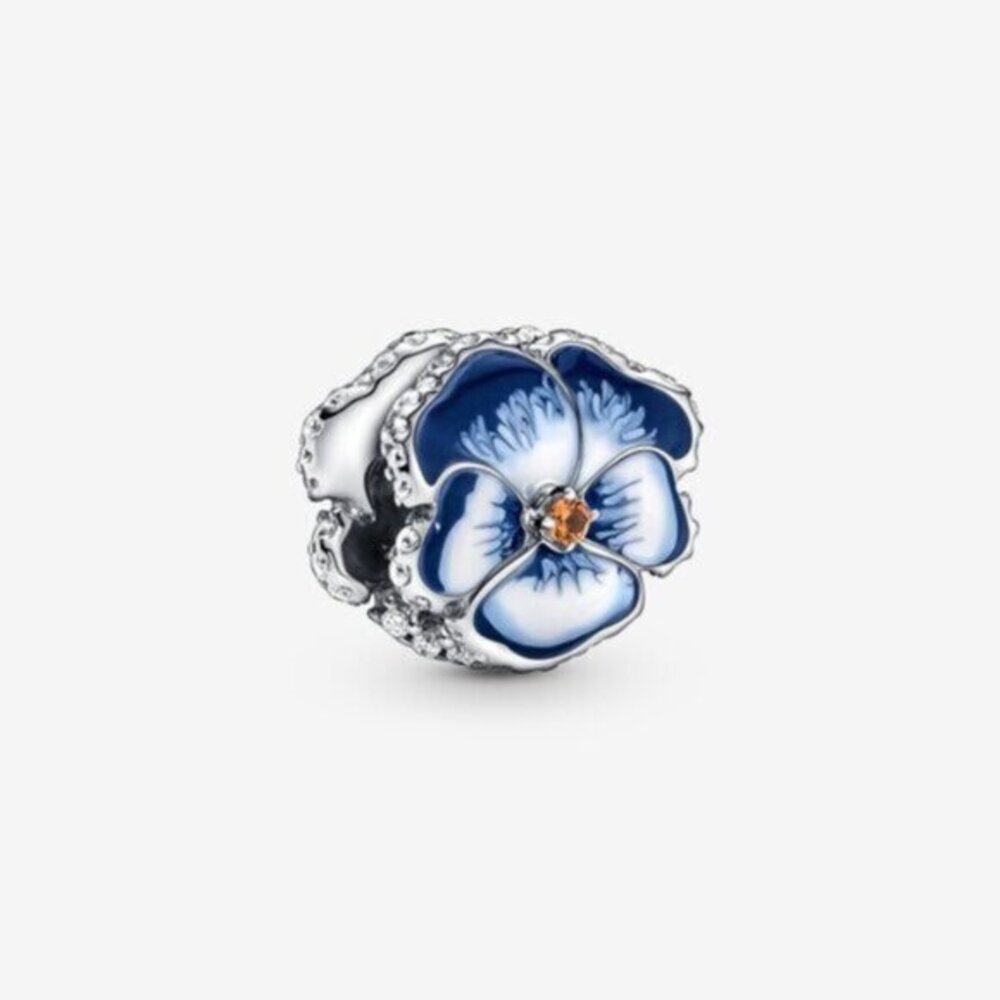 Pandora Blue and White Enamel Pansy Flower Charm